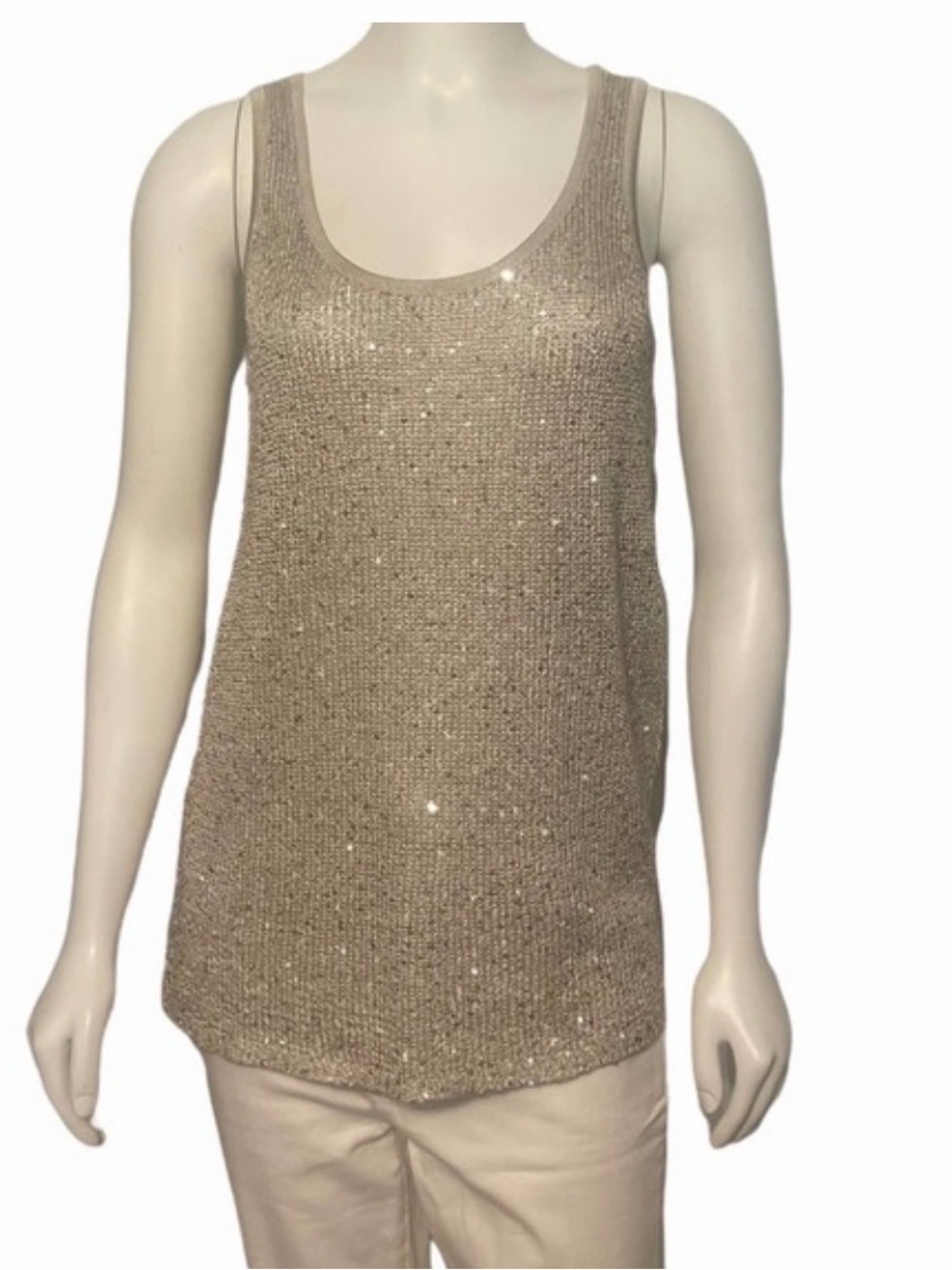 Matty M Beige Sequin Knit Tank Top